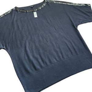 Talbots Sweater Sequins Womens 3XL Plus Short Sleeve Careerwear Black Bling